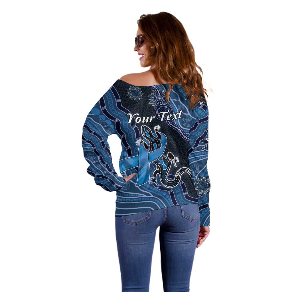 Personalised Autism Awareness Off Shoulder Sweater Hope Ribbon And Aboriginal Patterns