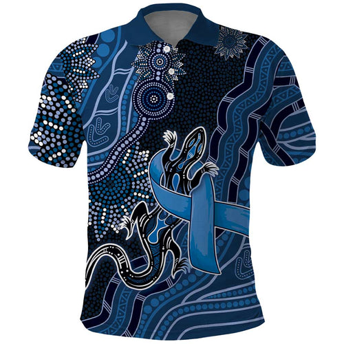 Personalised Autism Awareness Polo Shirt Hope Ribbon And Aboriginal Patterns