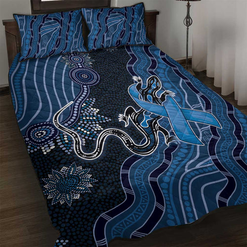 Autism Awareness Quilt Bed Set Hope Ribbon And Aboriginal Patterns