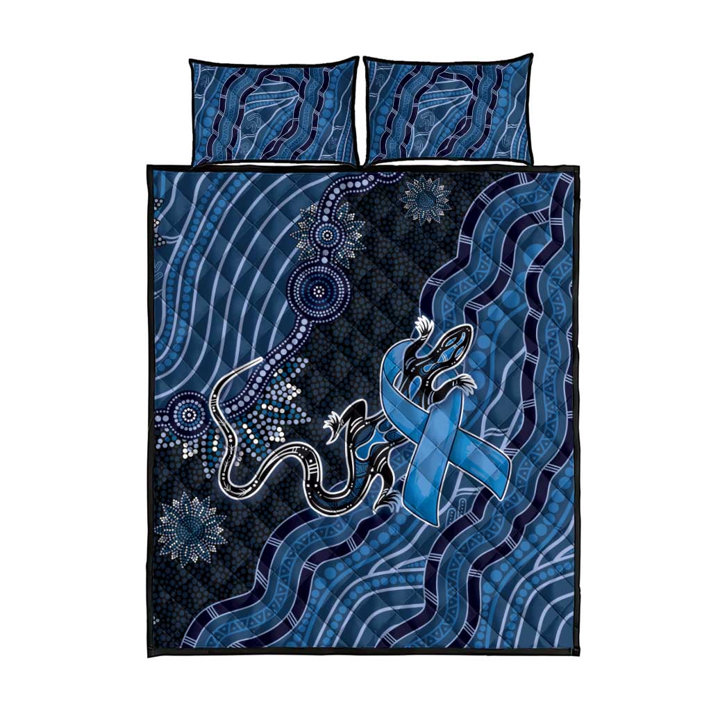 Autism Awareness Quilt Bed Set Hope Ribbon And Aboriginal Patterns