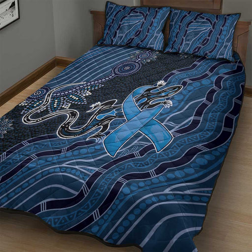 Autism Awareness Quilt Bed Set Hope Ribbon And Aboriginal Patterns