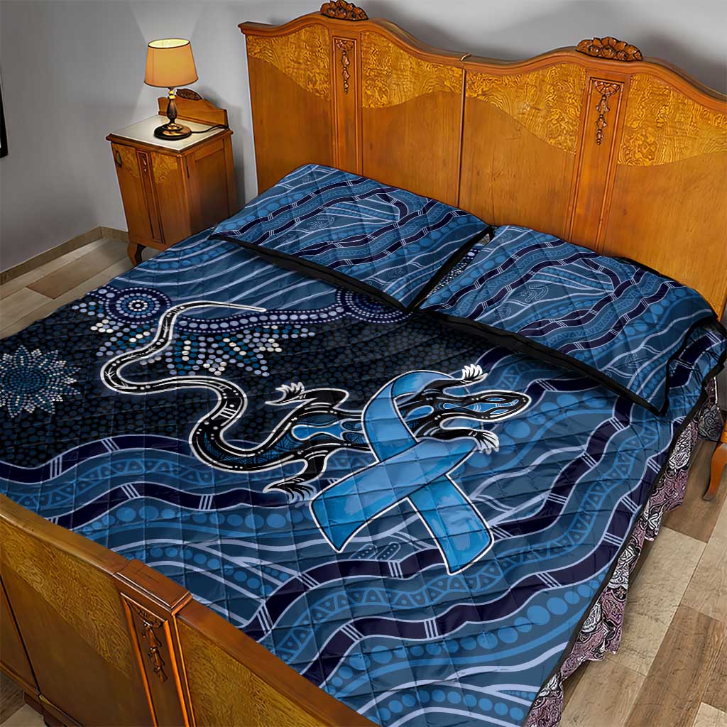 Autism Awareness Quilt Bed Set Hope Ribbon And Aboriginal Patterns