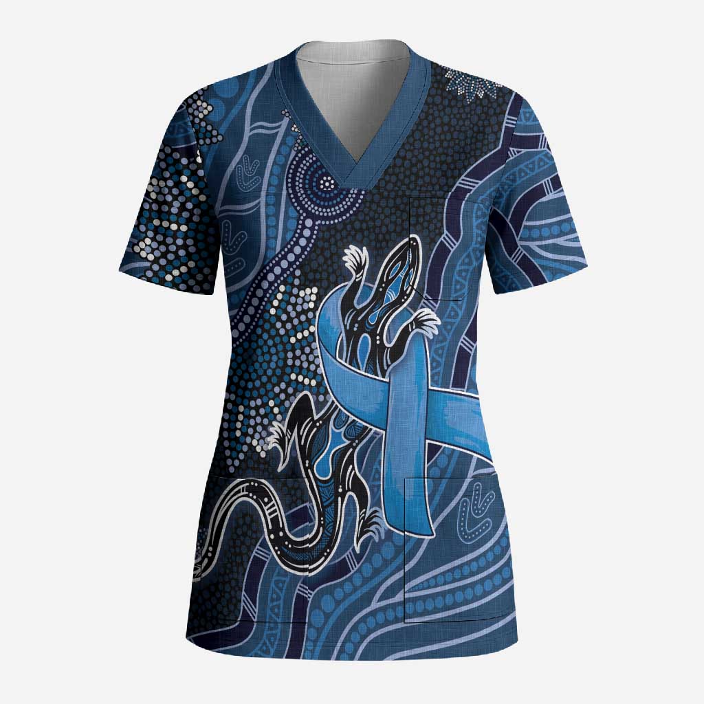 Personalised Autism Awareness Scrub Top Hope Ribbon And Aboriginal Patterns