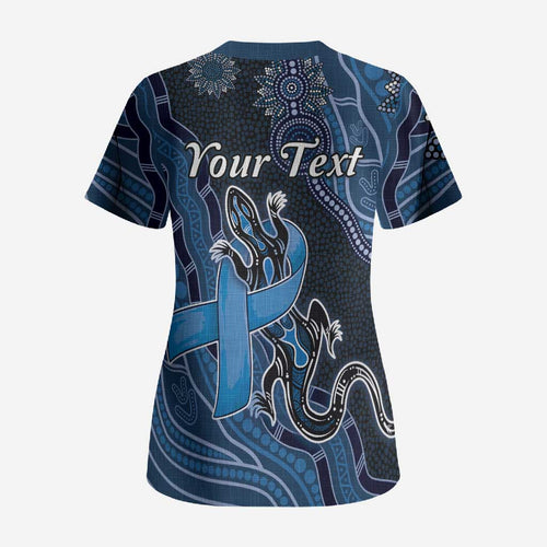 Personalised Autism Awareness Scrub Top Hope Ribbon And Aboriginal Patterns