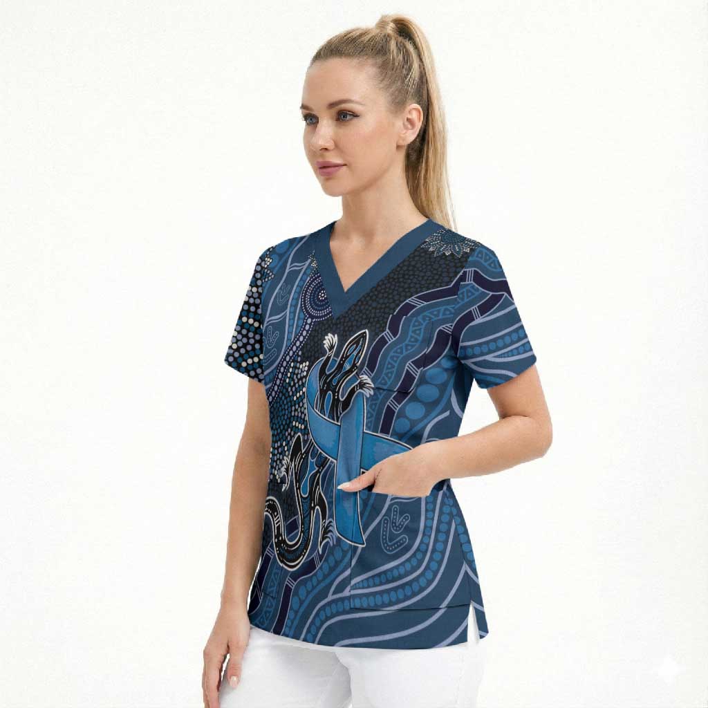 Personalised Autism Awareness Scrub Top Hope Ribbon And Aboriginal Patterns