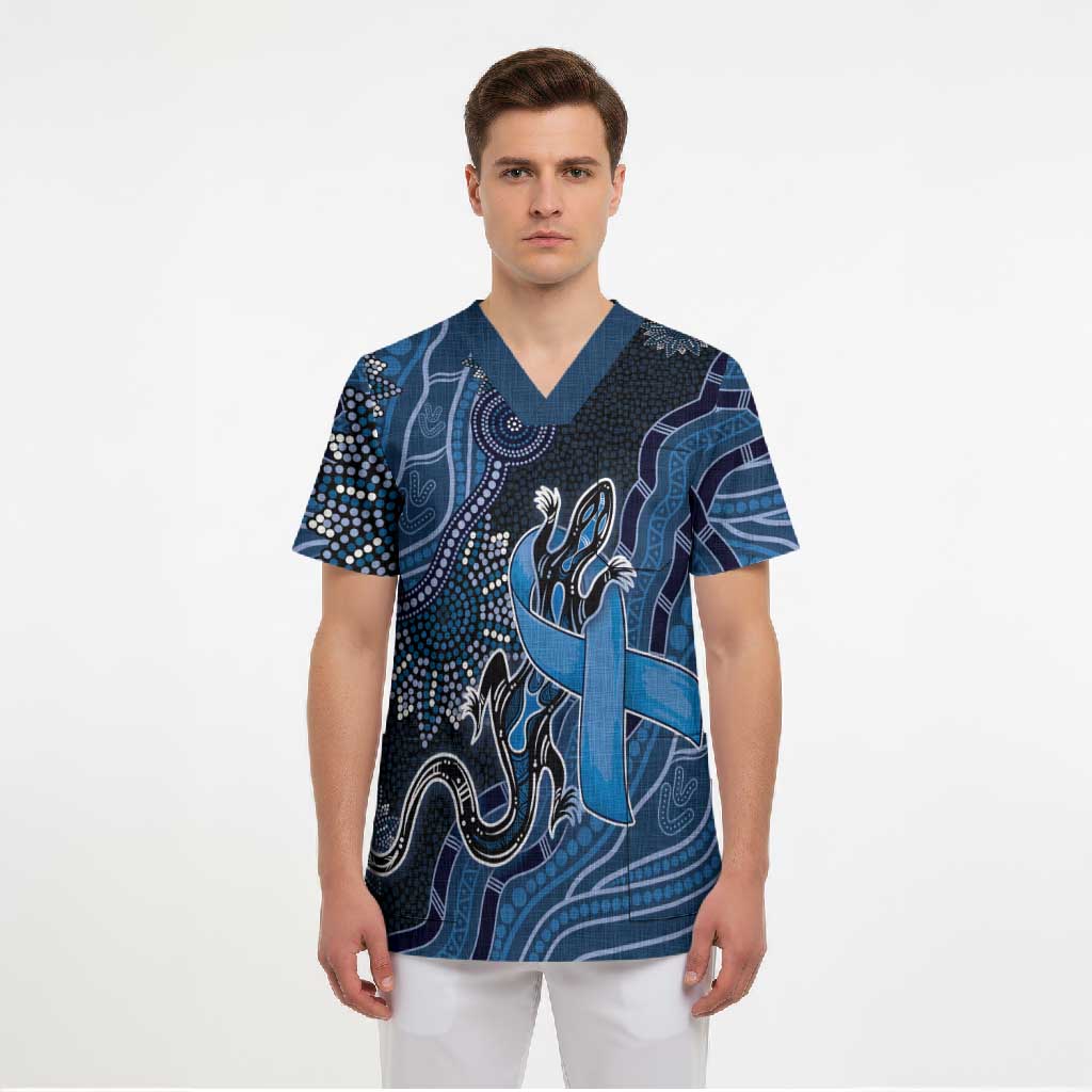 Personalised Autism Awareness Scrub Top Hope Ribbon And Aboriginal Patterns