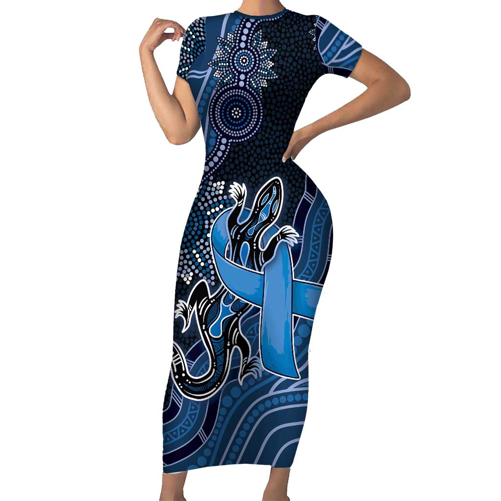 Personalised Autism Awareness Short Sleeve Bodycon Dress Hope Ribbon And Aboriginal Patterns