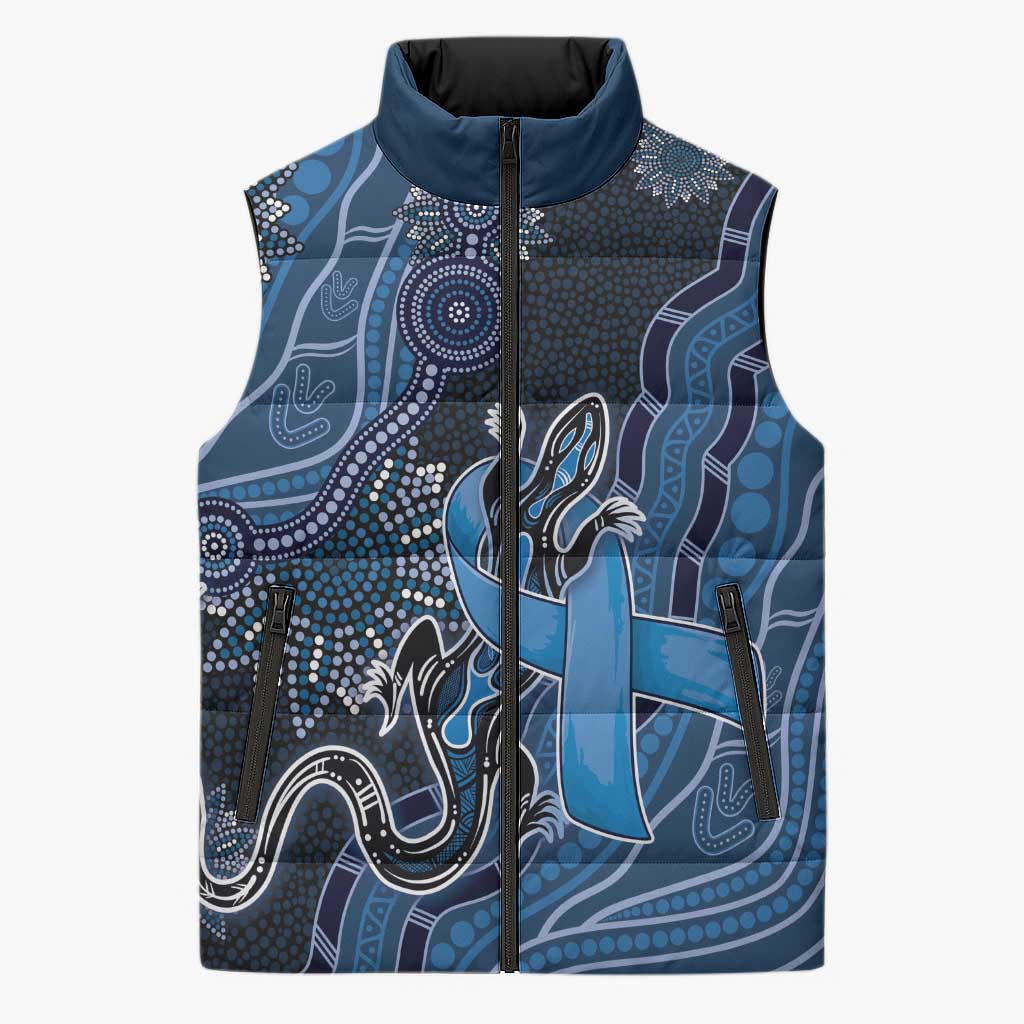 Personalised Autism Awareness Sleeveless Puffer Jacket Hope Ribbon And Aboriginal Patterns