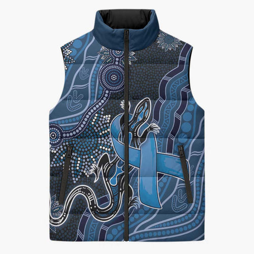 Personalised Autism Awareness Sleeveless Puffer Jacket Hope Ribbon And Aboriginal Patterns