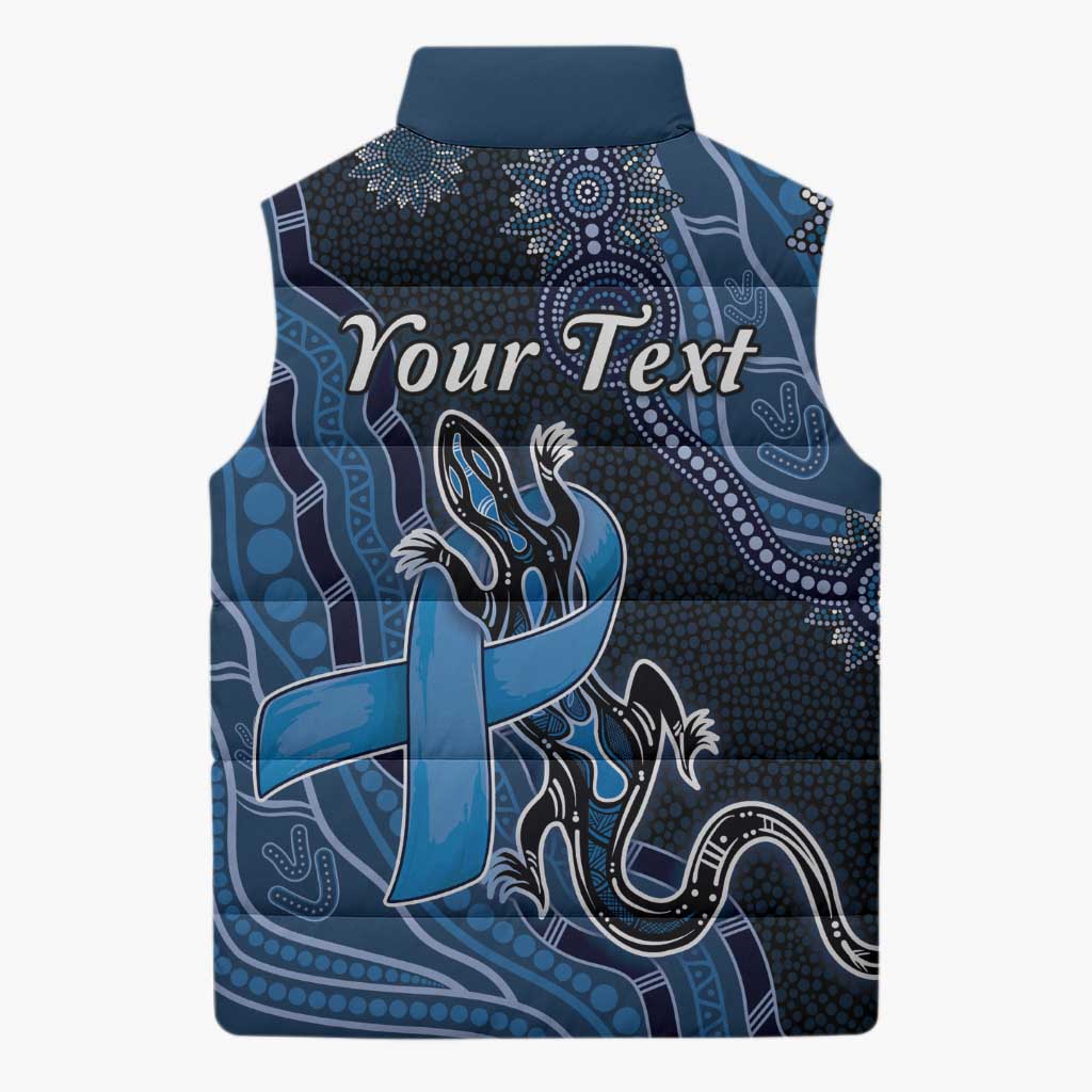 Personalised Autism Awareness Sleeveless Puffer Jacket Hope Ribbon And Aboriginal Patterns