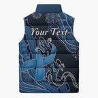 Personalised Autism Awareness Sleeveless Puffer Jacket Hope Ribbon And Aboriginal Patterns