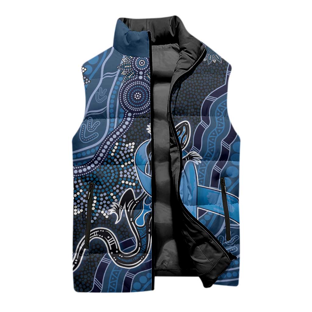 Personalised Autism Awareness Sleeveless Puffer Jacket Hope Ribbon And Aboriginal Patterns