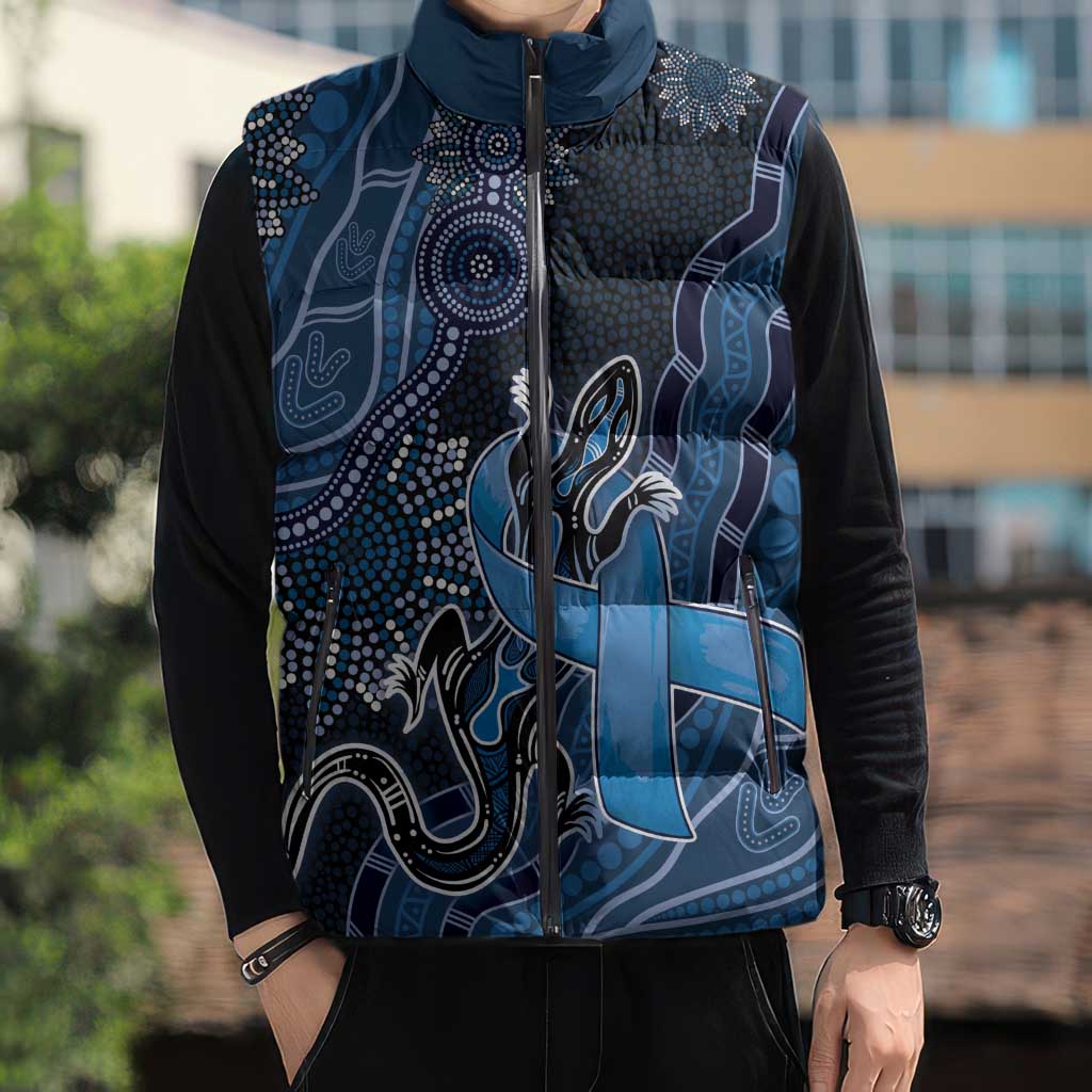 Personalised Autism Awareness Sleeveless Puffer Jacket Hope Ribbon And Aboriginal Patterns