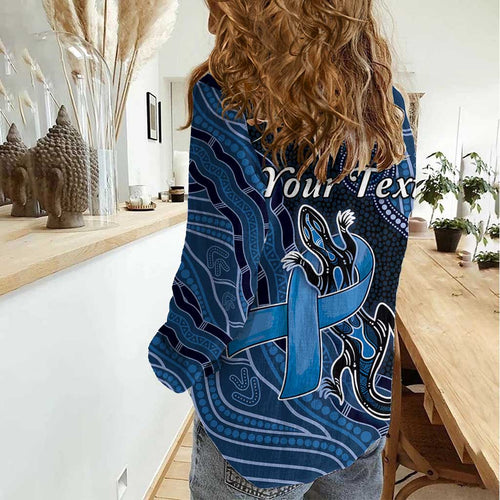 Personalised Autism Awareness Women Casual Shirt Hope Ribbon And Aboriginal Patterns