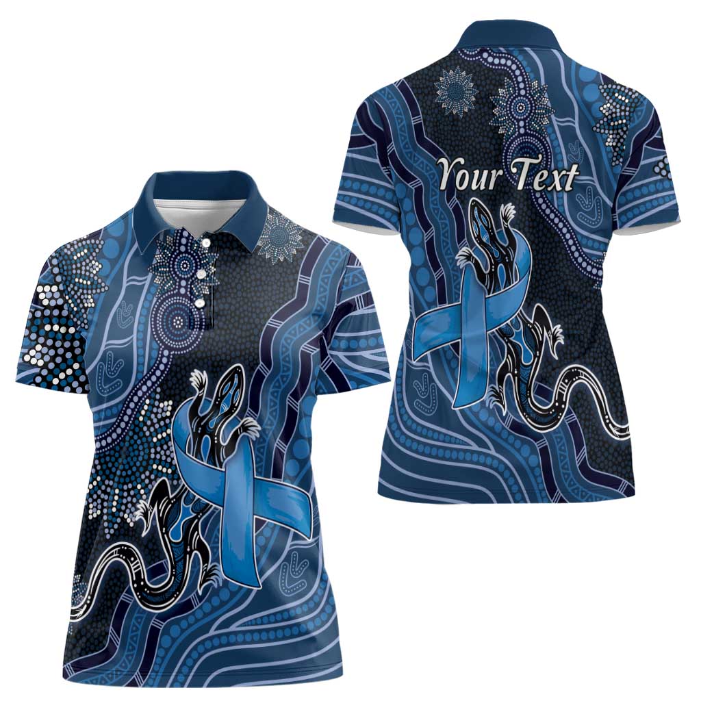 Personalised Autism Awareness Women Polo Shirt Hope Ribbon And Aboriginal Patterns