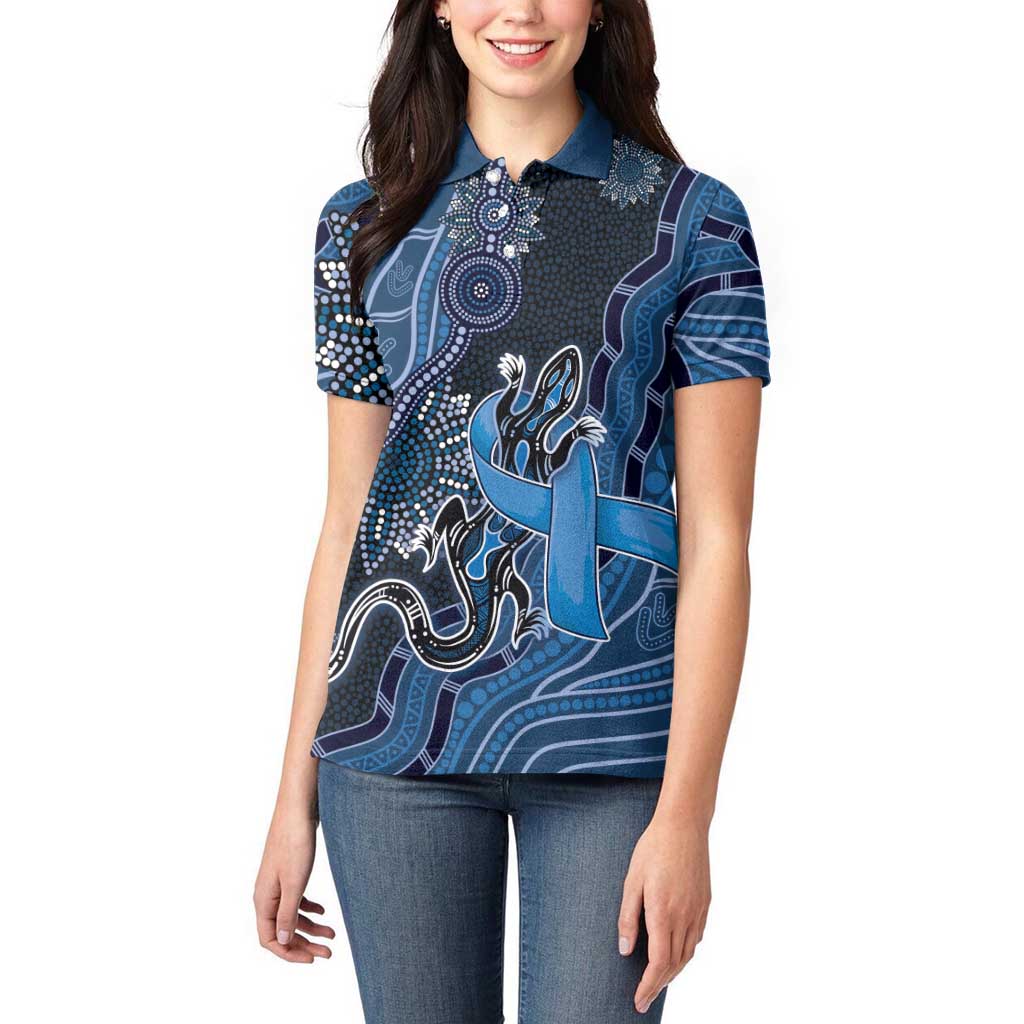 Personalised Autism Awareness Women Polo Shirt Hope Ribbon And Aboriginal Patterns