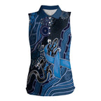Personalised Autism Awareness Women Sleeveless Polo Shirt Hope Ribbon And Aboriginal Patterns