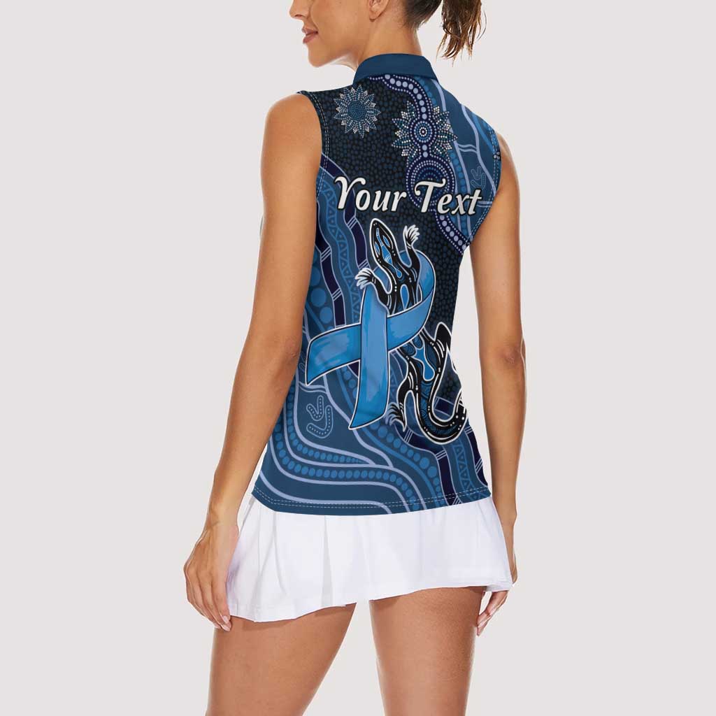 Personalised Autism Awareness Women Sleeveless Polo Shirt Hope Ribbon And Aboriginal Patterns