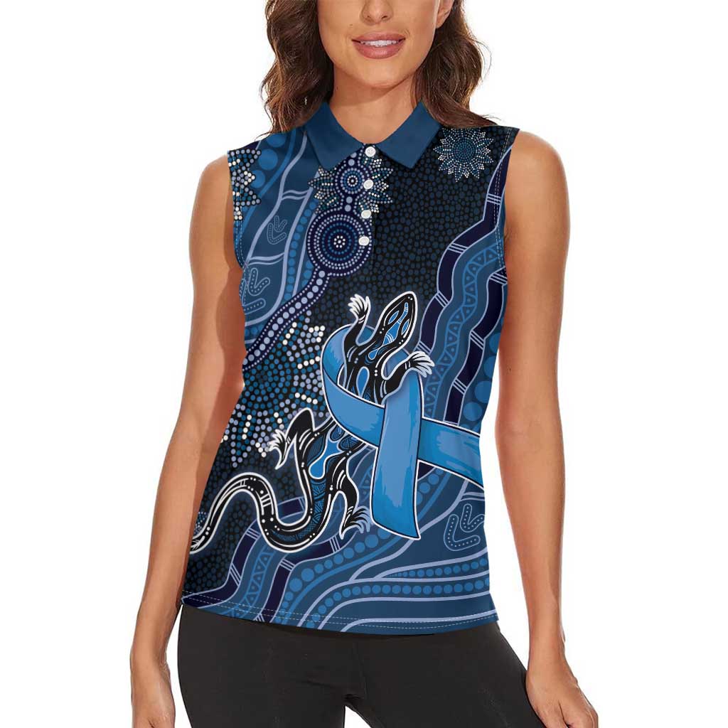 Personalised Autism Awareness Women Sleeveless Polo Shirt Hope Ribbon And Aboriginal Patterns