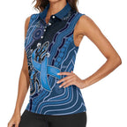 Personalised Autism Awareness Women Sleeveless Polo Shirt Hope Ribbon And Aboriginal Patterns