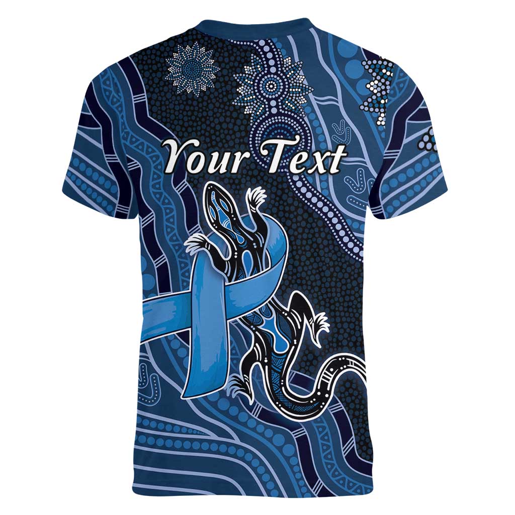 Personalised Autism Awareness Women V-Neck T-Shirt Hope Ribbon And Aboriginal Patterns