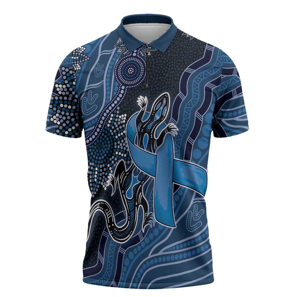 Personalised Autism Awareness Zipper Polo Shirt Hope Ribbon And Aboriginal Patterns