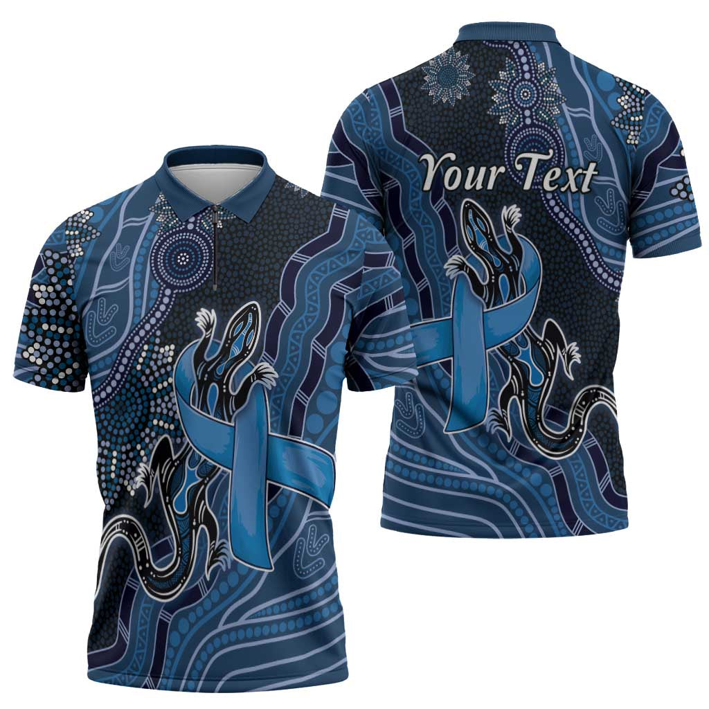 Personalised Autism Awareness Zipper Polo Shirt Hope Ribbon And Aboriginal Patterns