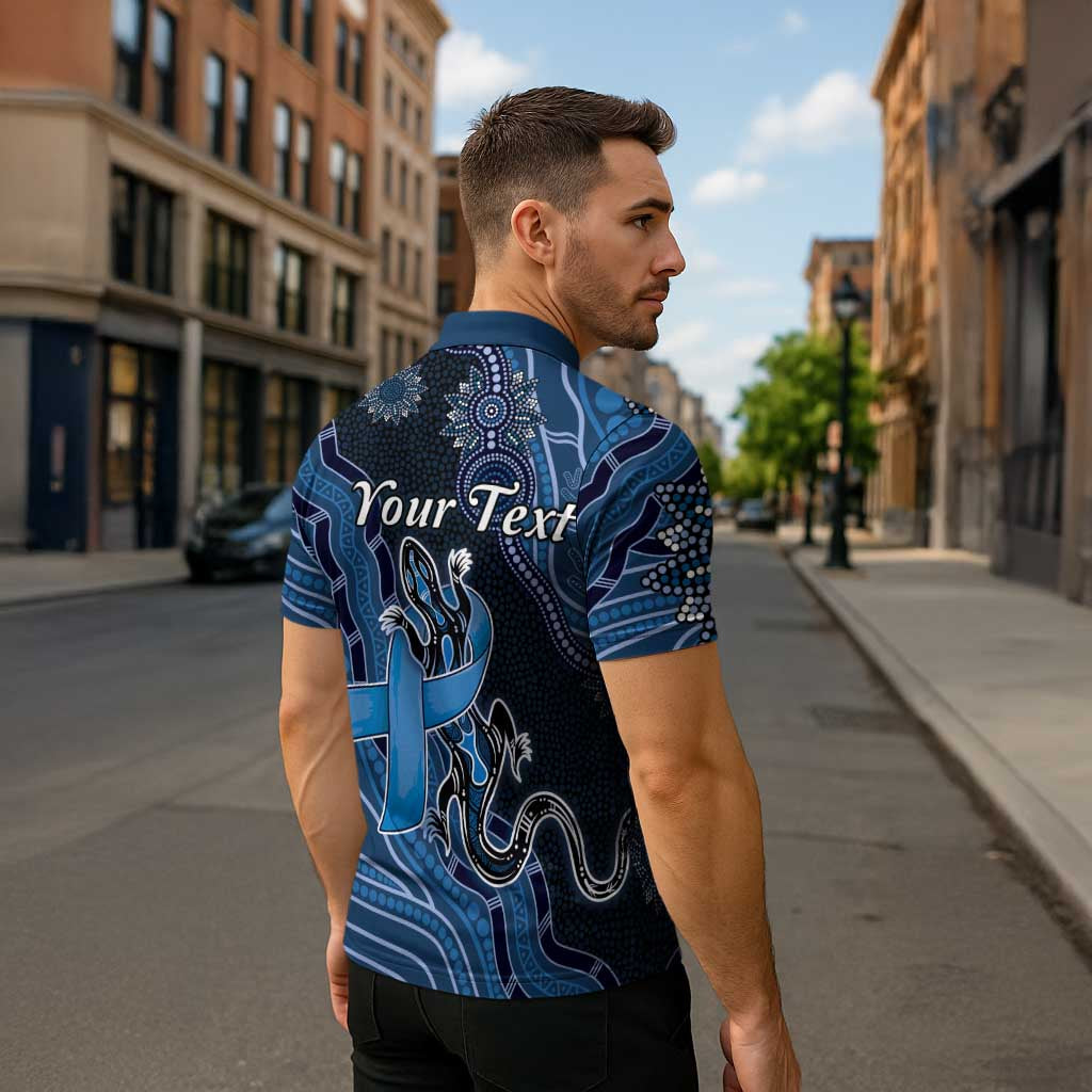 Personalised Autism Awareness Zipper Polo Shirt Hope Ribbon And Aboriginal Patterns