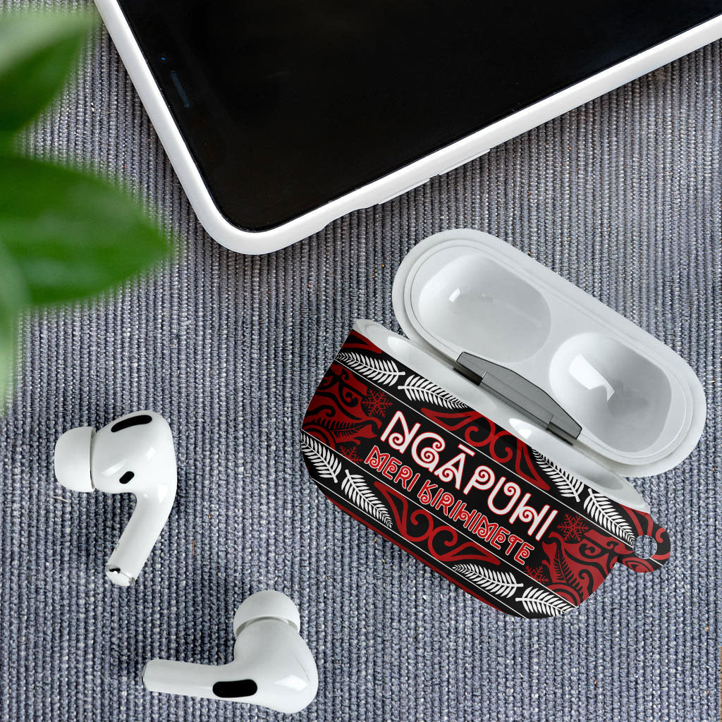 Ngapuhi Aotearoa Meri Kirihimete AirPods Case Maori Silver Fern Koru Tribal Pattern