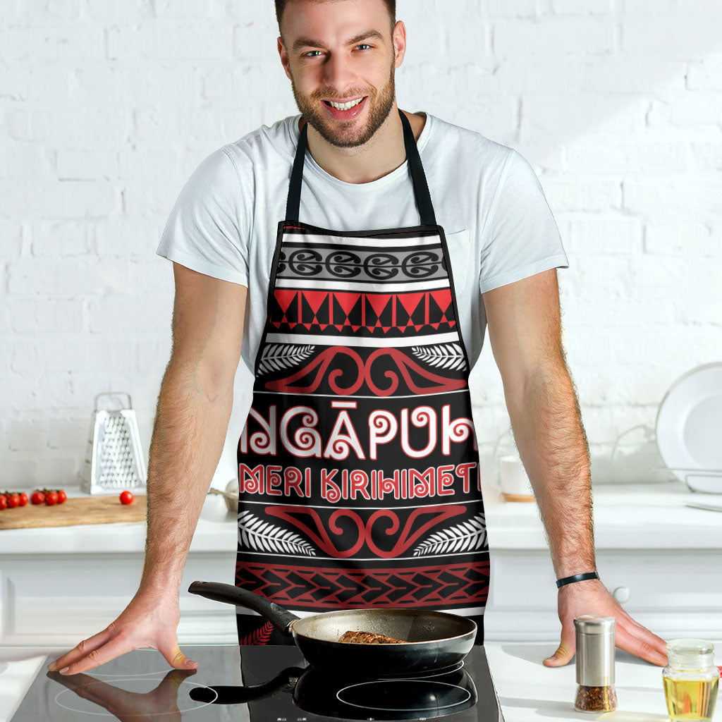 Ngapuhi Aotearoa Meri Kirihimete Apron Maori Silver Fern Koru Tribal Pattern