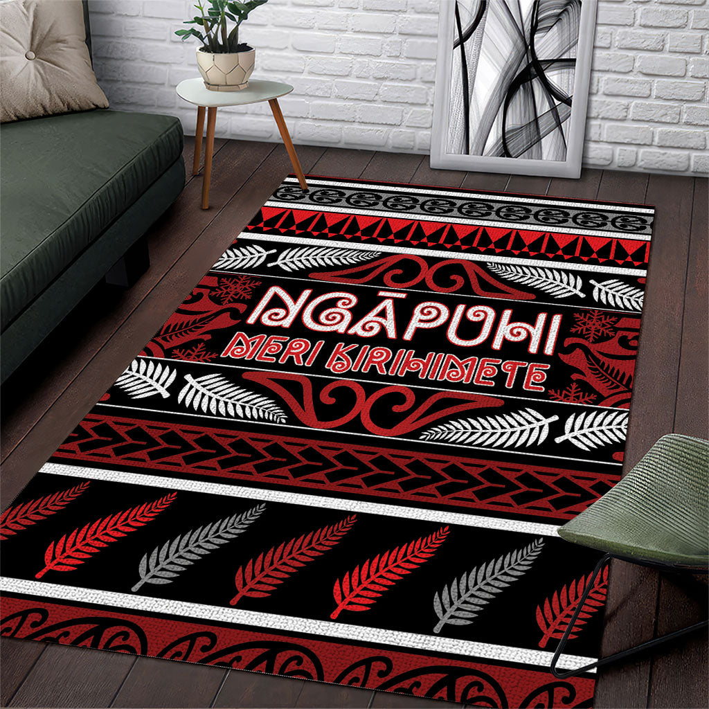 Ngapuhi Aotearoa Meri Kirihimete Area Rug Maori Silver Fern Koru Tribal Pattern