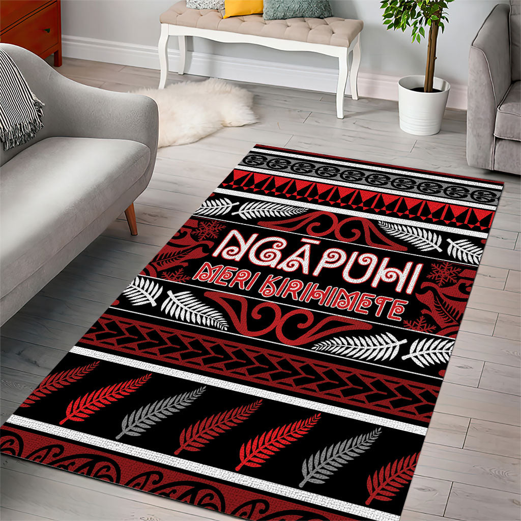 Ngapuhi Aotearoa Meri Kirihimete Area Rug Maori Silver Fern Koru Tribal Pattern