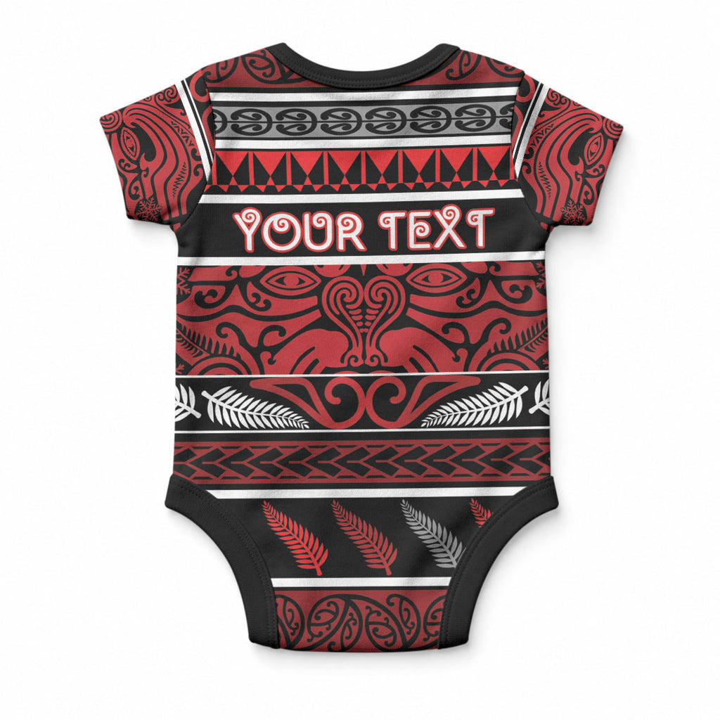 Personalised Ngapuhi Aotearoa Meri Kirihimete Baby Onesie Maori Silver Fern Koru Tribal Pattern