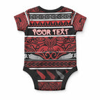 Personalised Ngapuhi Aotearoa Meri Kirihimete Baby Onesie Maori Silver Fern Koru Tribal Pattern