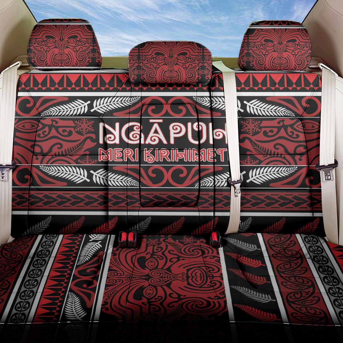 Ngapuhi Aotearoa Meri Kirihimete Back Car Seat Cover Maori Silver Fern Koru Tribal Pattern