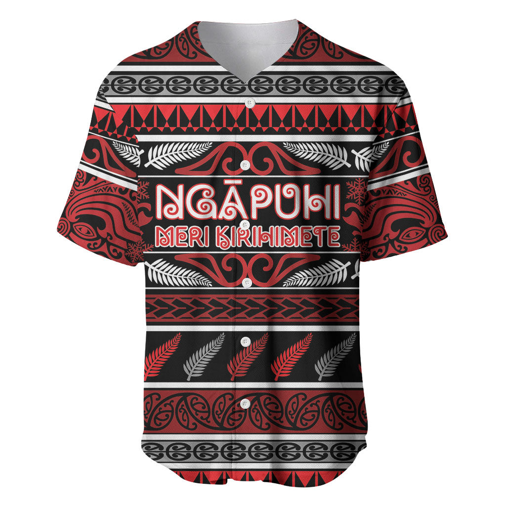 Personalised Ngapuhi Aotearoa Meri Kirihimete Baseball Jersey Maori Silver Fern Koru Tribal Pattern