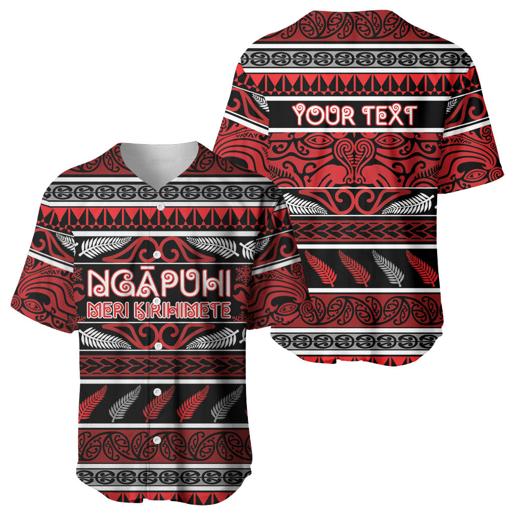 Personalised Ngapuhi Aotearoa Meri Kirihimete Baseball Jersey Maori Silver Fern Koru Tribal Pattern