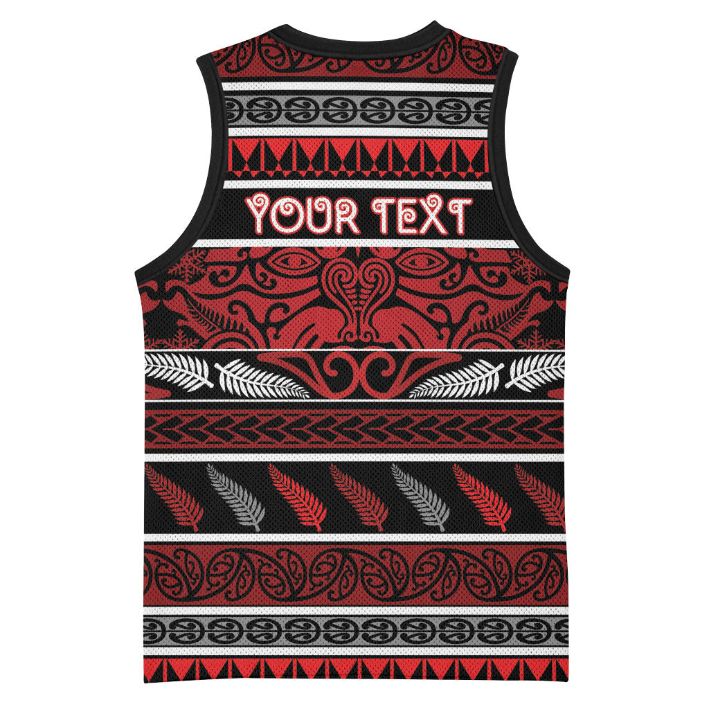 Personalised Ngapuhi Aotearoa Meri Kirihimete Basketball Jersey Maori Silver Fern Koru Tribal Pattern