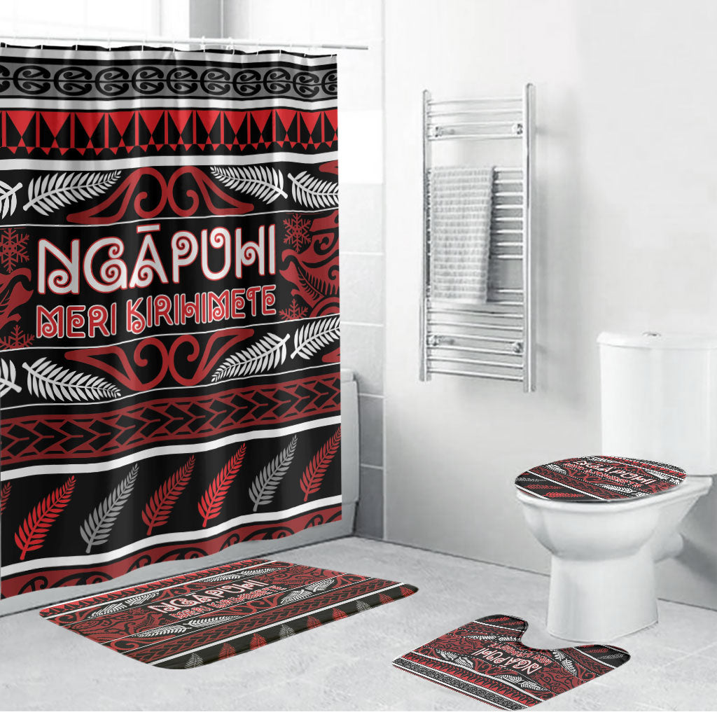 Ngapuhi Aotearoa Meri Kirihimete Bathroom Set Maori Silver Fern Koru Tribal Pattern