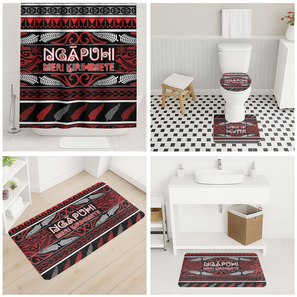 Ngapuhi Aotearoa Meri Kirihimete Bathroom Set Maori Silver Fern Koru Tribal Pattern