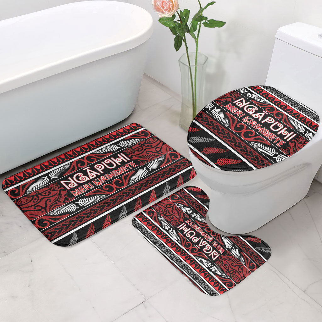 Ngapuhi Aotearoa Meri Kirihimete Bathroom Set Maori Silver Fern Koru Tribal Pattern