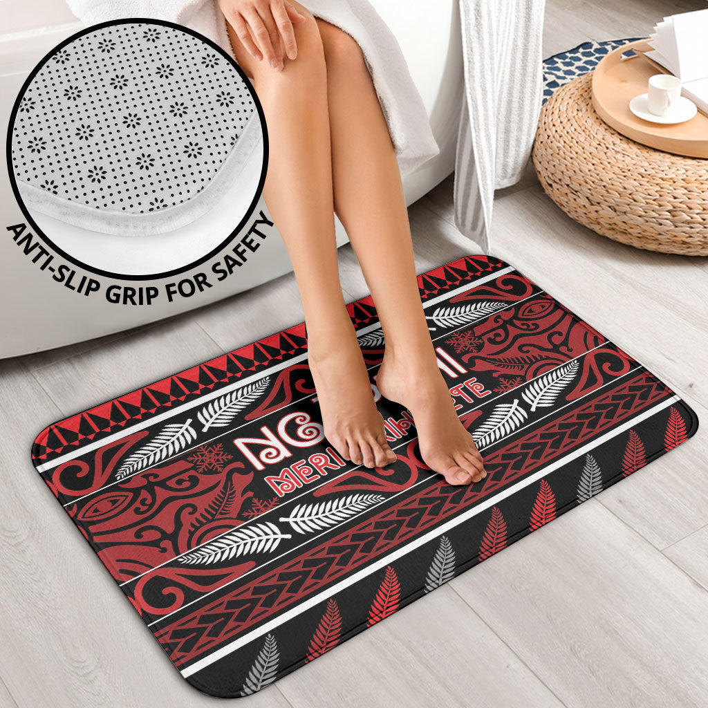 Ngapuhi Aotearoa Meri Kirihimete Bathroom Set Maori Silver Fern Koru Tribal Pattern