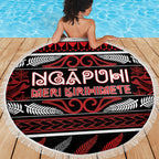 Ngapuhi Aotearoa Meri Kirihimete Beach Blanket Maori Silver Fern Koru Tribal Pattern