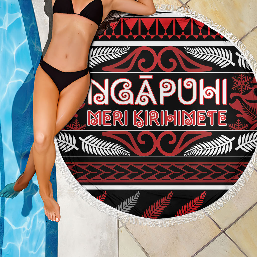 Ngapuhi Aotearoa Meri Kirihimete Beach Blanket Maori Silver Fern Koru Tribal Pattern