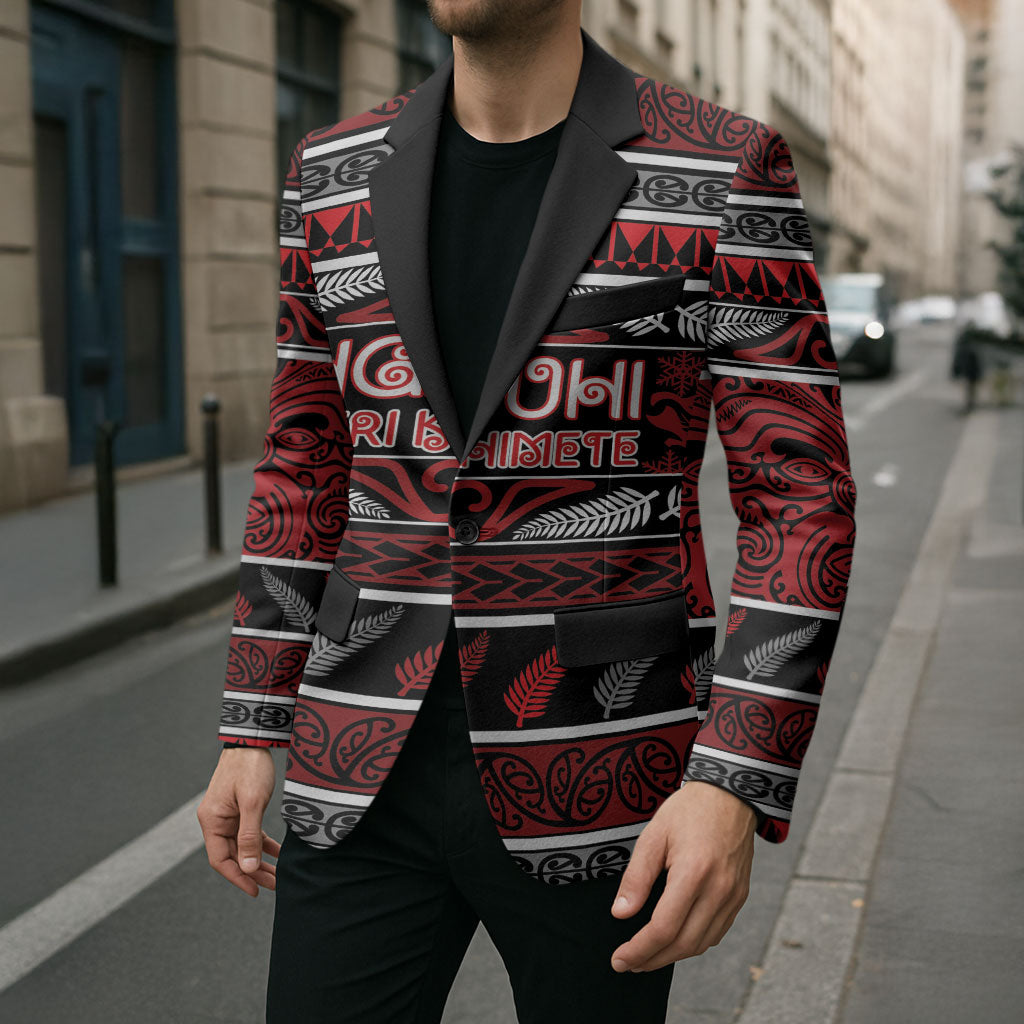 Personalised Ngapuhi Aotearoa Meri Kirihimete Blazer Maori Silver Fern Koru Tribal Pattern