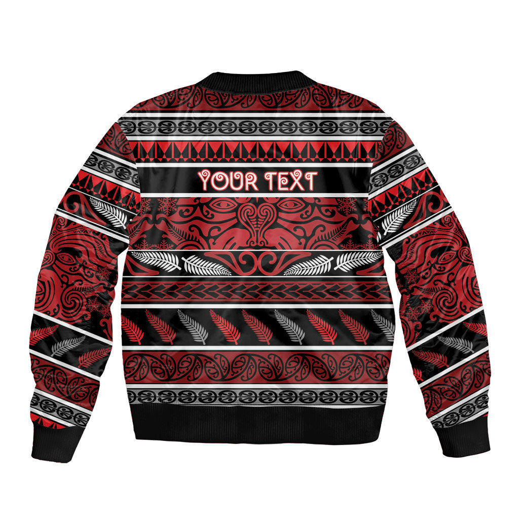 Personalised Ngapuhi Aotearoa Meri Kirihimete Bomber Jacket Maori Silver Fern Koru Tribal Pattern