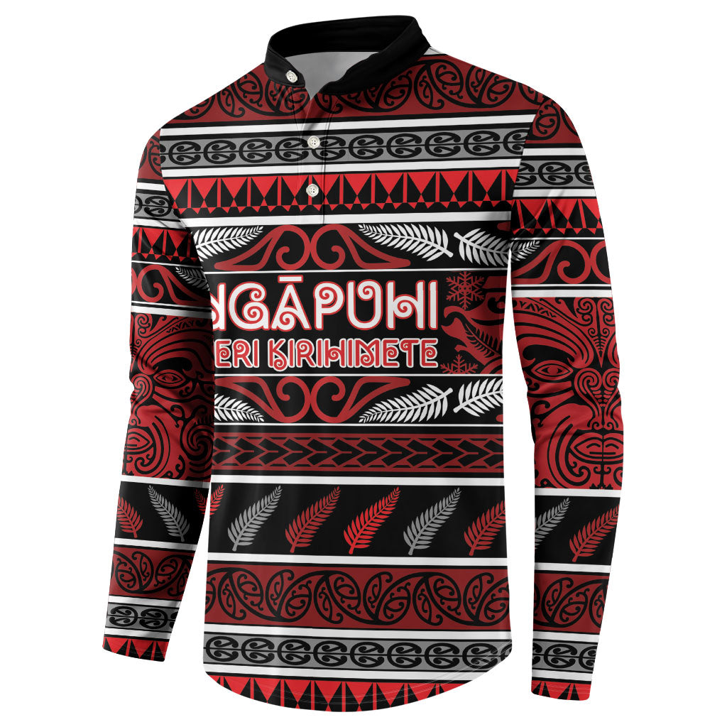 Personalised Ngapuhi Aotearoa Meri Kirihimete Button Sweatshirt Maori Silver Fern Koru Tribal Pattern