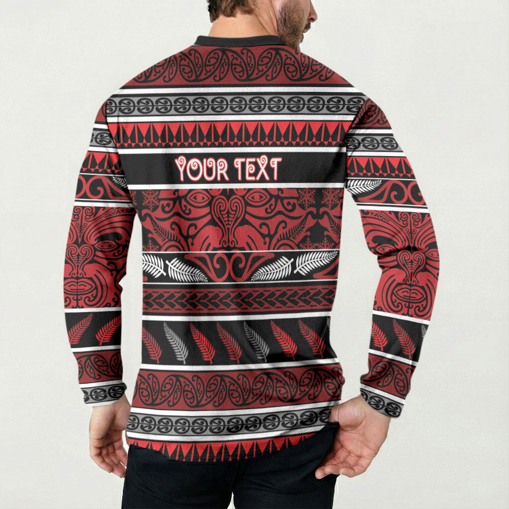 Personalised Ngapuhi Aotearoa Meri Kirihimete Button Sweatshirt Maori Silver Fern Koru Tribal Pattern