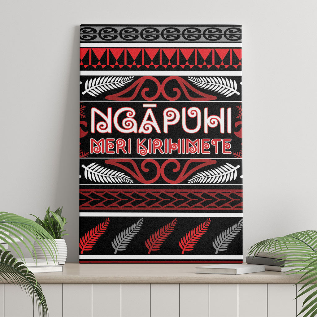 Ngapuhi Aotearoa Meri Kirihimete Canvas Wall Art Maori Silver Fern Koru Tribal Pattern