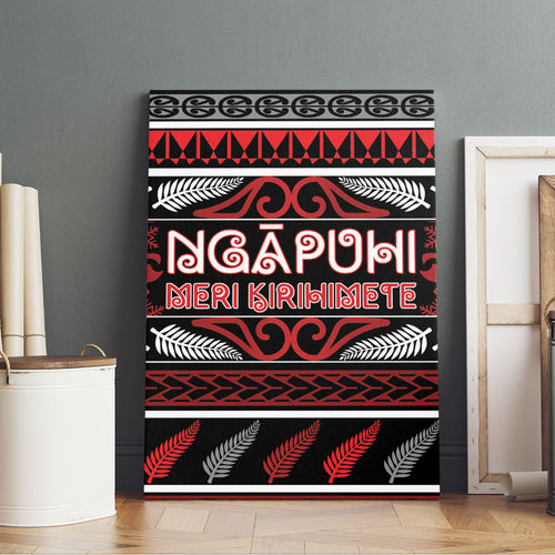 Ngapuhi Aotearoa Meri Kirihimete Canvas Wall Art Maori Silver Fern Koru Tribal Pattern